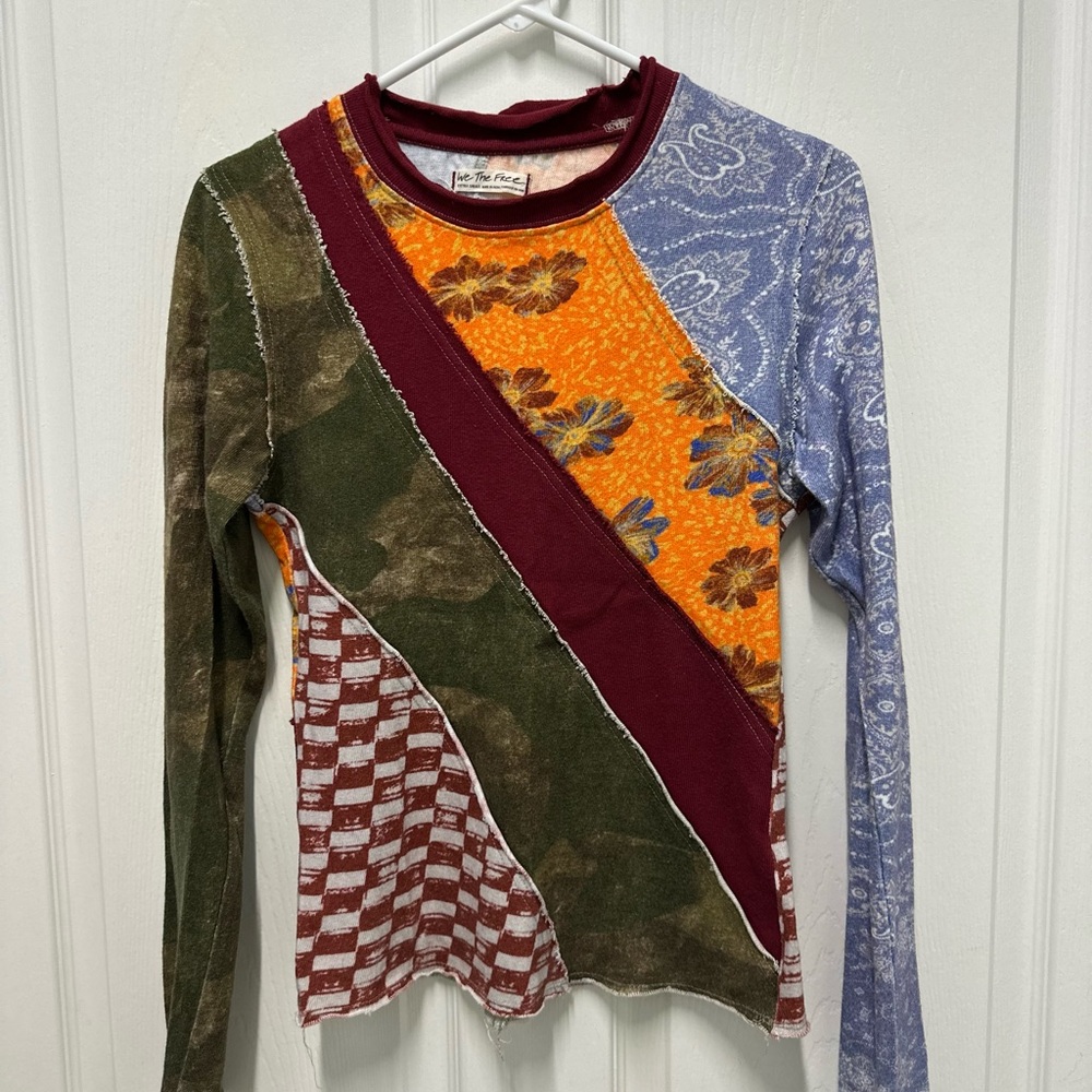 We The Free Weekday Night Tee. Patchwork Long Sleeve Top